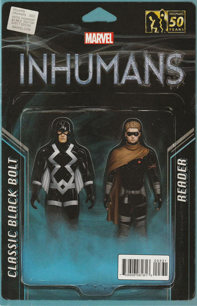 Uncanny Inhumans #3B [John Tyler Christopher Action Figure Two-Pack Variant (Classic Black Bolt and Reader)] (February 2016)